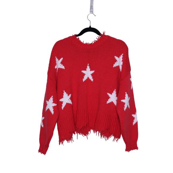 WILDFOX Couture Stars Palmetto Sweater Scarlet Red Oversize Distressed Women's M - Picture 1 of 14